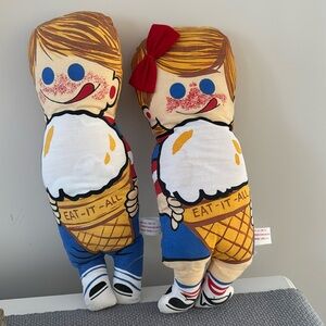 Vintage Eat-It-All Ice Cream Cones Advertising Cloth Plush Dolls 15"